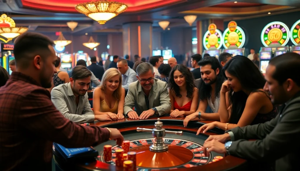 Players enjoying poker excitement at new 66 casino, surrounded by colorful chips and bright lights.