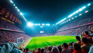 لحظة حماسية من مباراة كورة لايف لكرة القدم مع تشجيع الجماهير في المدرجات.