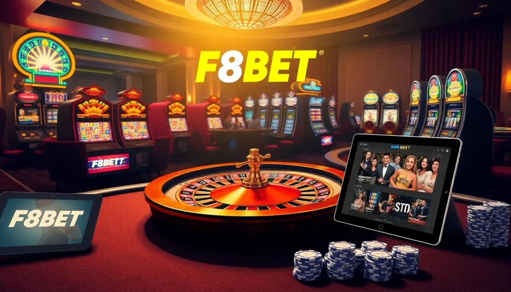 Engage with F8BET's thrilling casino atmosphere featuring roulette and poker gameplay.