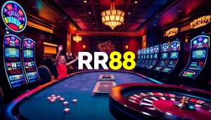 Players enjoying a thrilling poker game at RR88's online casino, showcasing excitement and luxury.
