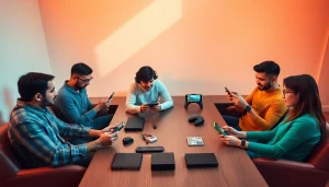 Menampilkan permainan qqpulsa online yang menarik dengan para pemain fokus dan bersemangat.