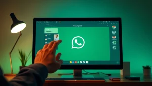 桌面上的 WhatsApp Web 互动界面，展示消息、视频通话和文件共享。