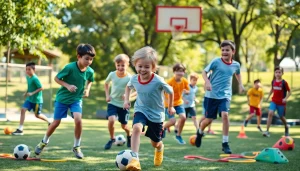 Boys participating in active games at Multi Sports Camps for Boys, showcasing teamwork and joy.