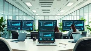 Employees collaborating in an AI powered warranty company office, demonstrating innovation and technology.