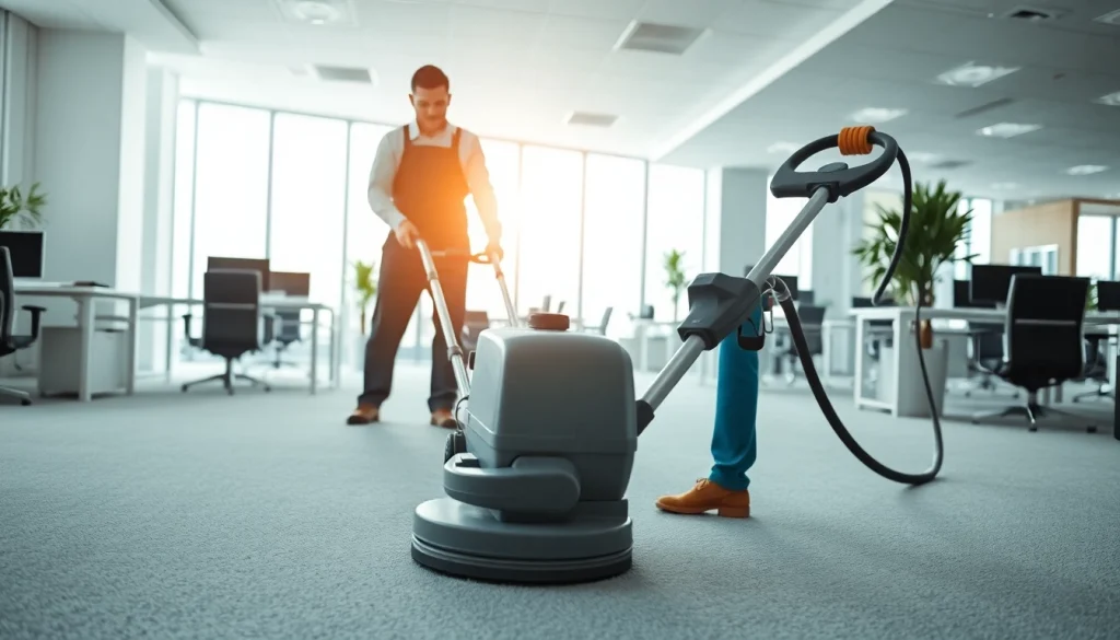 Showcasing commercial carpet cleaning efficiency in a professional office setting.