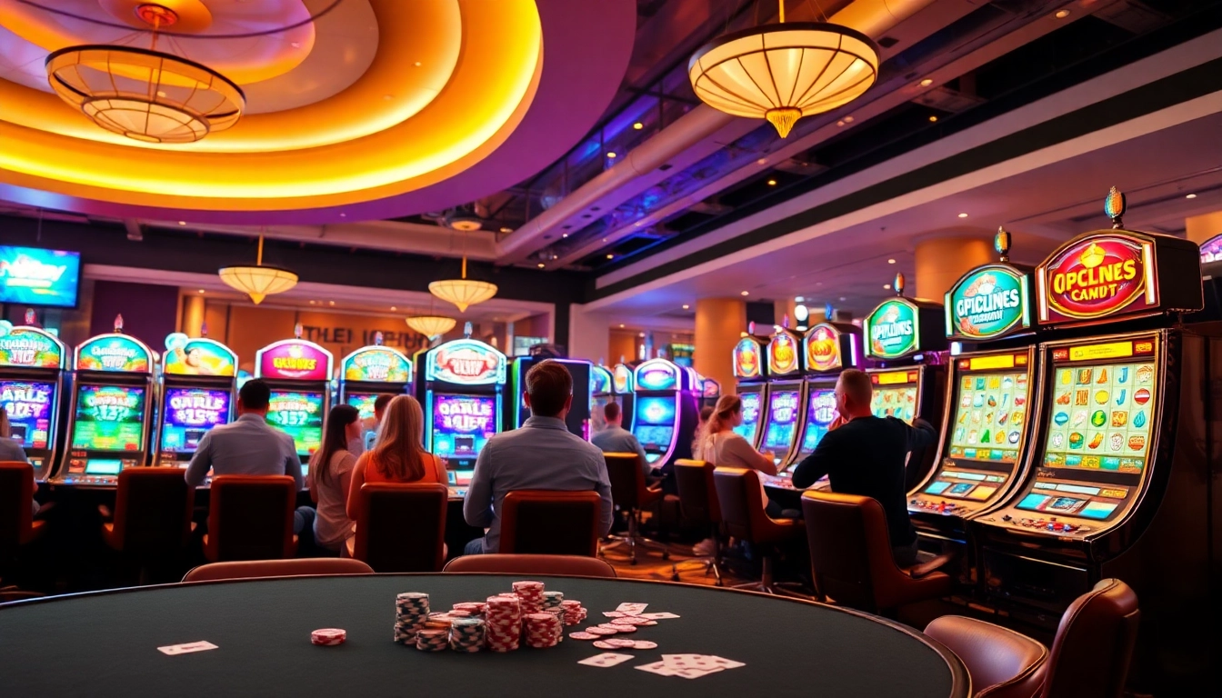 tam Pinco Casino reyi daxilində işıqlı müasir kazino məkanı görüntüsü, oyunçuların həyəcanı ilə doludur.