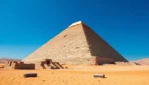 Pyraminds stand tall in the desert, showcasing ancient architectural marvels.