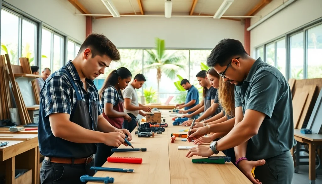 Engaged students at trade schools oahu, learning essential skills in a vibrant, collaborative environment.