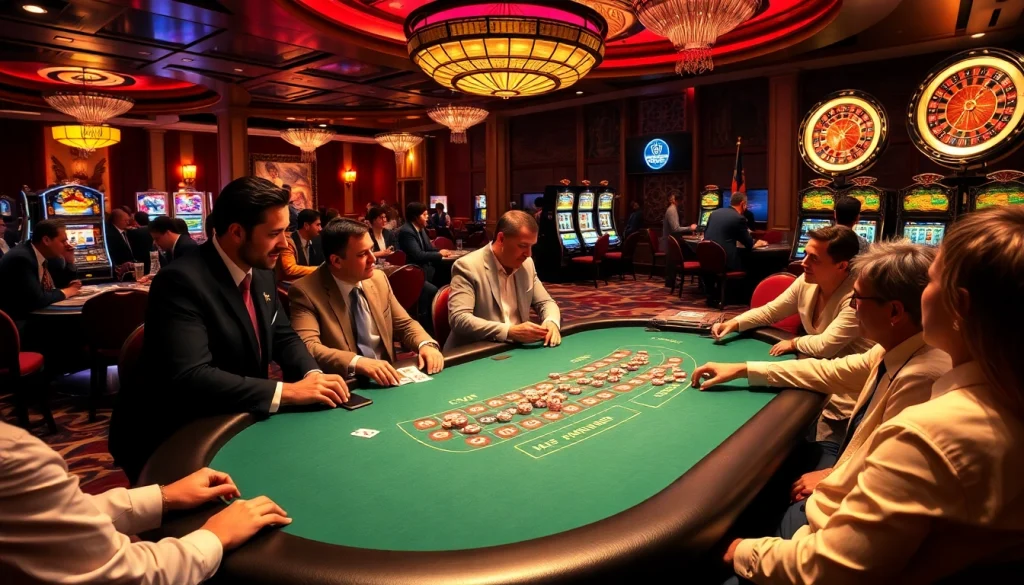 KJC blackjack players strategizing around an elegant casino table.