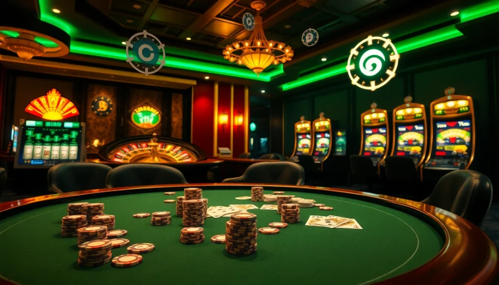 Engaging in a thrilling casino atmosphere featuring hidden wiki elements and poker action.