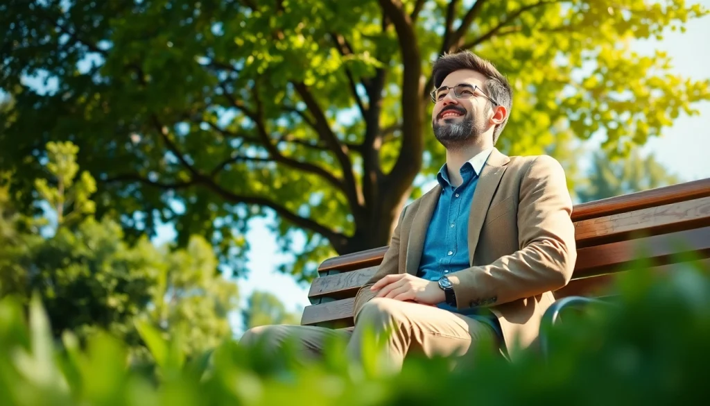 Entrepreneurs break: Relaxed entrepreneur enjoying nature during a mindful break.