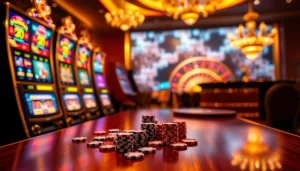 Play exciting idn slot machines in a luxurious casino setting with vibrant colors.