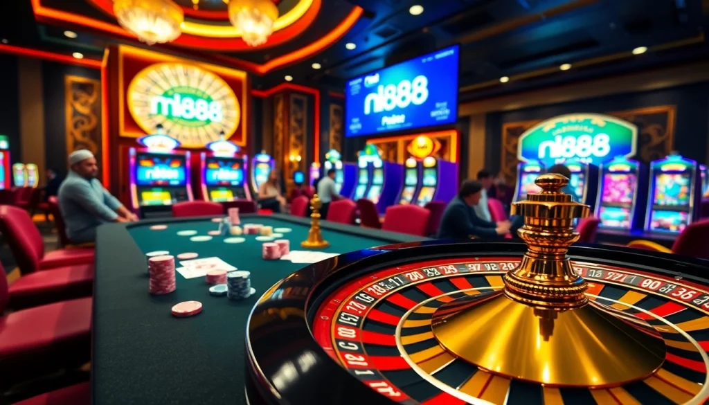 Experience the thrill of nk88 with vibrant casino games and engaging players in a luxurious setting.