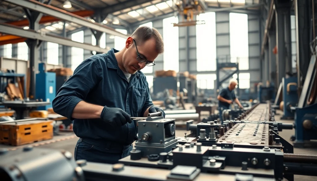 Craftsman at a steel fabrication shop showcasing intricate metal work.