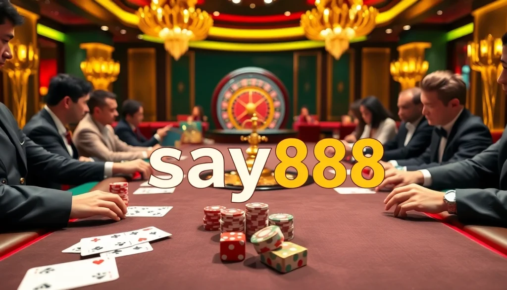 Experience thrilling gameplay at say88 with a vibrant casino scene featuring a stylish poker table.