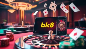 Experience the thrill of online gambling with bk8thai ทางเข้า, featuring vibrant casino tables and stylish game interfaces.