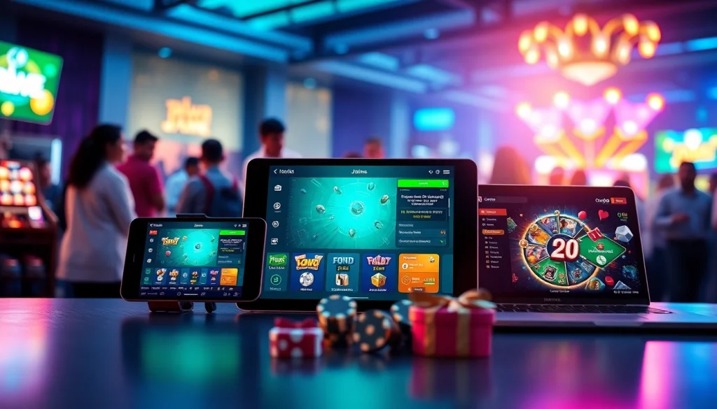 Jalwa gaming experience showcasing multiple devices with vibrant gameplay and bonus offers.