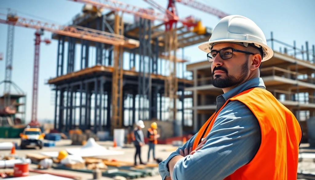 New Jersey Construction Manager effectively leading a construction project with a detailed site view.