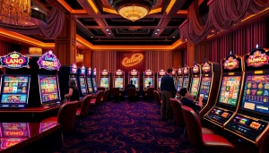 Enjoying a thrilling moment at an idn slot machine in a luxurious casino.