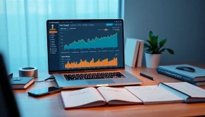 Infosec strategies displayed on a tech workspace with dynamic Amazon price graphs.