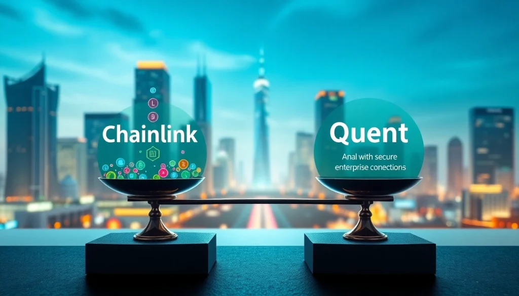 Visual representation of chainlink vs quant technologies, highlighting their unique features and balance in blockchain.
