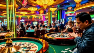 Experience the thrill of link mahjong in a bustling casino environment filled with vibrant games and eager players.