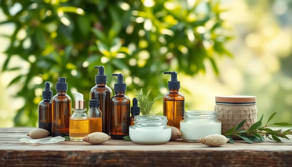 Natrali kosmetika produktai rodomi natūralioje aplinkoje, pabrėžiant ekologiškumą.