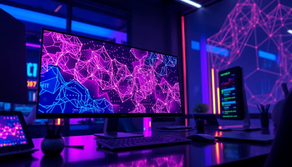 Immersive workspace featuring NSFW AI art generator with vibrant colors and modern tech.