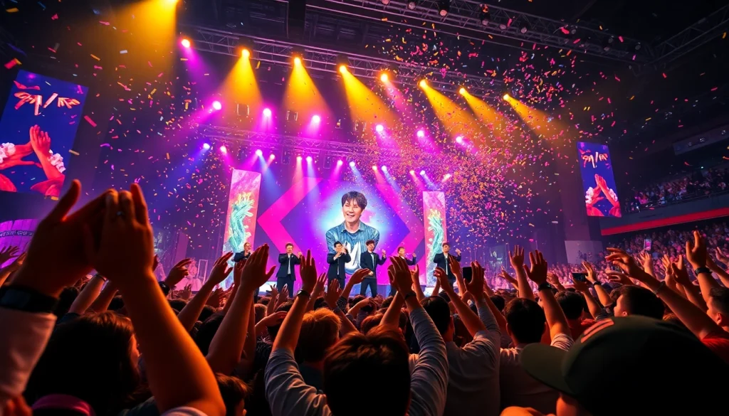 BTS news highlights vibrant concert performance with enthusiastic crowd and dynamic lighting.