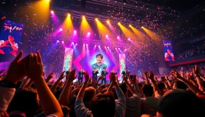 BTS news highlights vibrant concert performance with enthusiastic crowd and dynamic lighting.