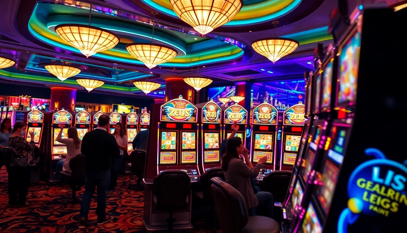 Engage with the Zeus slot game in this vibrant casino atmosphere, showcasing excitement and winning potential.