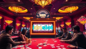 Experience the thrill of idnslot with vibrant slot machines and enthusiastic players in a luxurious casino.