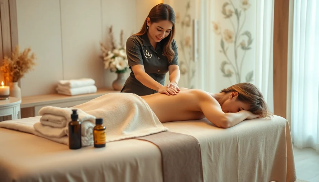 차분한 분위기 속에서 전문적인 러시아마사지와 숙련된 치료사를 보여주는 평화로운 설정.