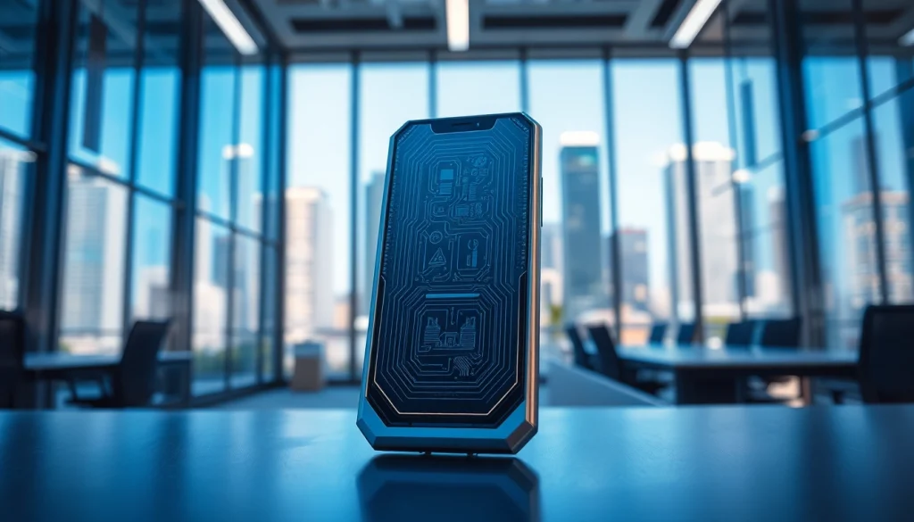 Interaktywny smartfon z funkcjonalnościami AI a smartfony w nowoczesnym otoczeniu biurowym.