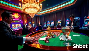 Experience the excitement of Shbet at a luxurious casino table with vibrant betting action.