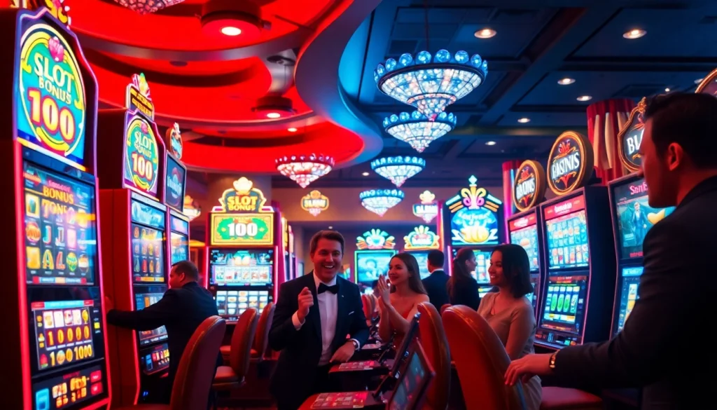 Terlibat dalam permainan seru dengan slot bonus 100 di lingkungan kasino mewah.