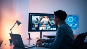 Transformative video to prompt AI interface in a modern workspace setting.
