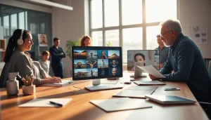 Image to prompt ai showcasing modern workspace with diverse creators using AI tools.