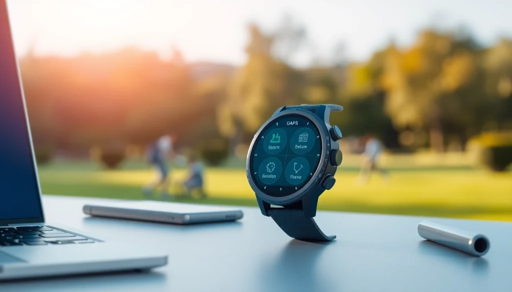 Showcasing the Explorer Plus GPS Smart Watch with a stunning display against a bright outdoor backdrop.
