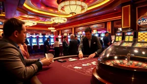 Vivez l'excitation du meilleur casino en ligne avec des joueurs profitant du blackjack et de machines à sous vibrantes.