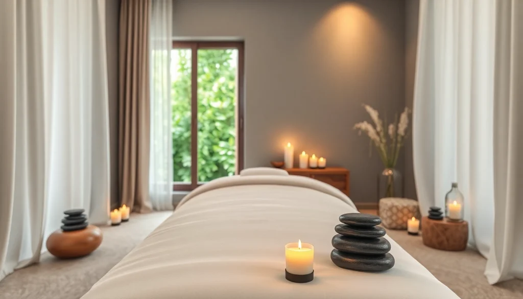 편안한 분위기의 부드러운 조명과 차분한 장식이 어우러진 스웨디시 마사지룸, 이완에 완벽합니다.