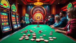 Players engaging with slot scatter hitam games in an exciting casino atmosphere filled with vibrant slot machines.