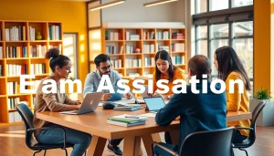 Students collaborating in exam assistance services within a welcoming study space.