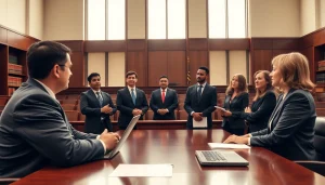 Impressionante Beratung am Arbeitsgericht Köln, verschiedene Anwälte im Gespräch im Gerichtssaal.