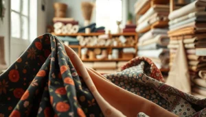 Dunne katoen stof in diverse kleuren en patronen, prachtig gepresenteerd in een creatieve omgeving.