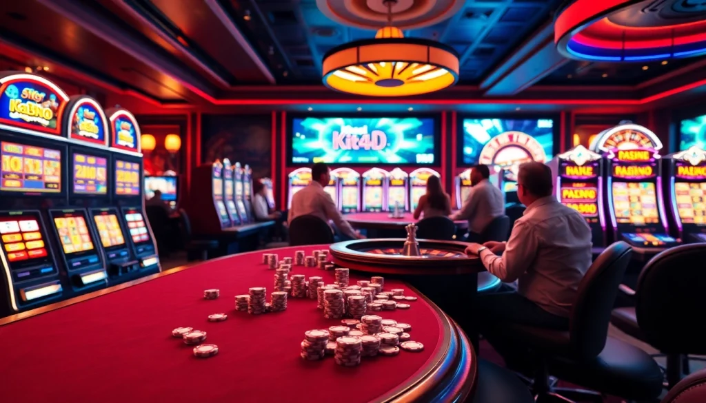 Mengundang penjudi ke kasino yang ramai dengan mesin slot kit4d dan meja poker yang hidup.