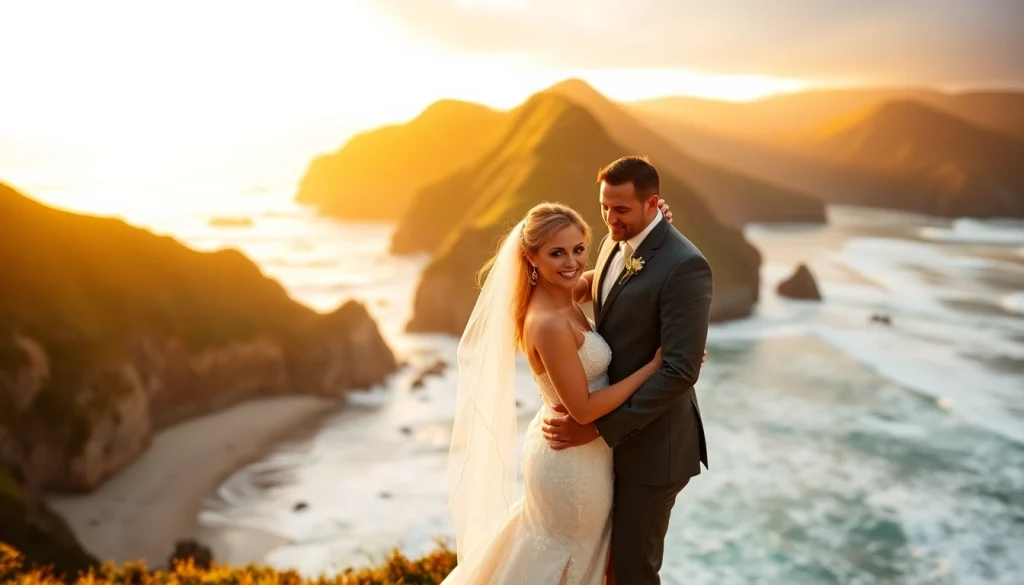 Capture of a couple celebrating as a Big Sur wedding photographer portrays stunning coastal views.