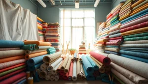 Goedkope canvas stoffen in een kleurrijke stoffenwinkel met diverse texturen.