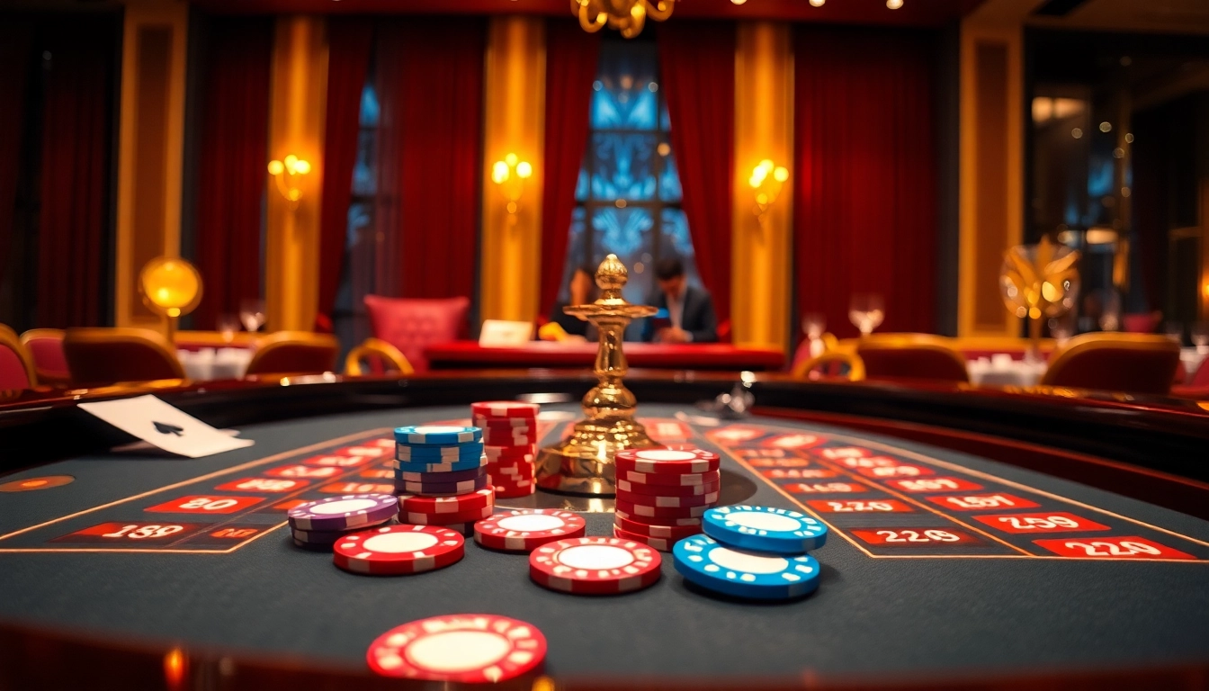 Spielen Sie aufregende casino-spiele de mit luxuriösen Chips und Roulette-Tisch im eleganten Casino-Ambiente.