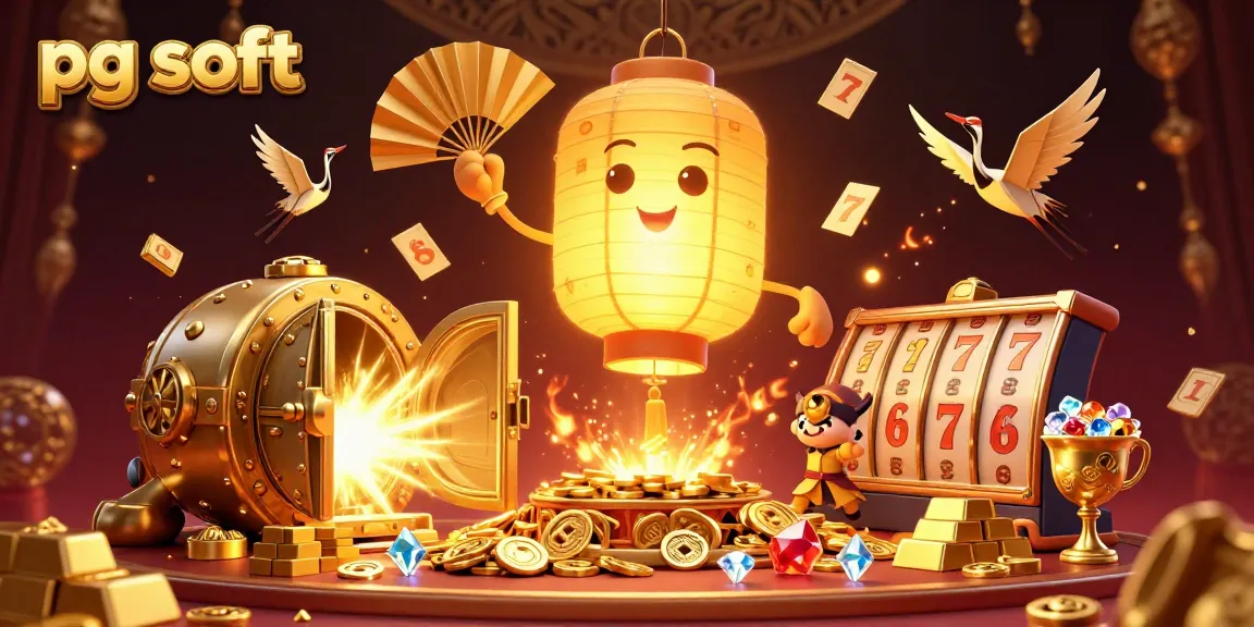 Experience the excitement of pg soft with our vibrant casino scene featuring a golden lantern spirit and treasures.
